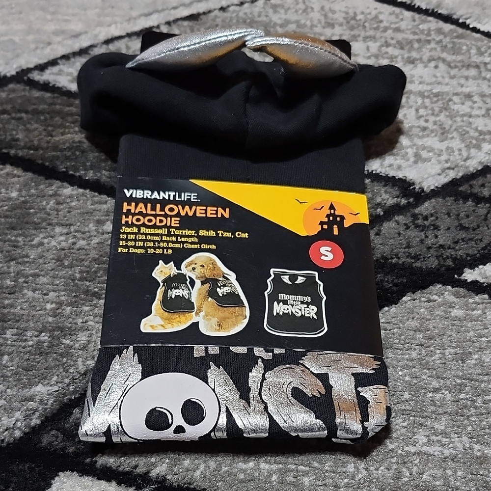 "MOMMY'S LIL' MONSTER" BLACK SILVER SHINE "HORNS" HOODIE SWEATSHIRT SMALL10-20LB